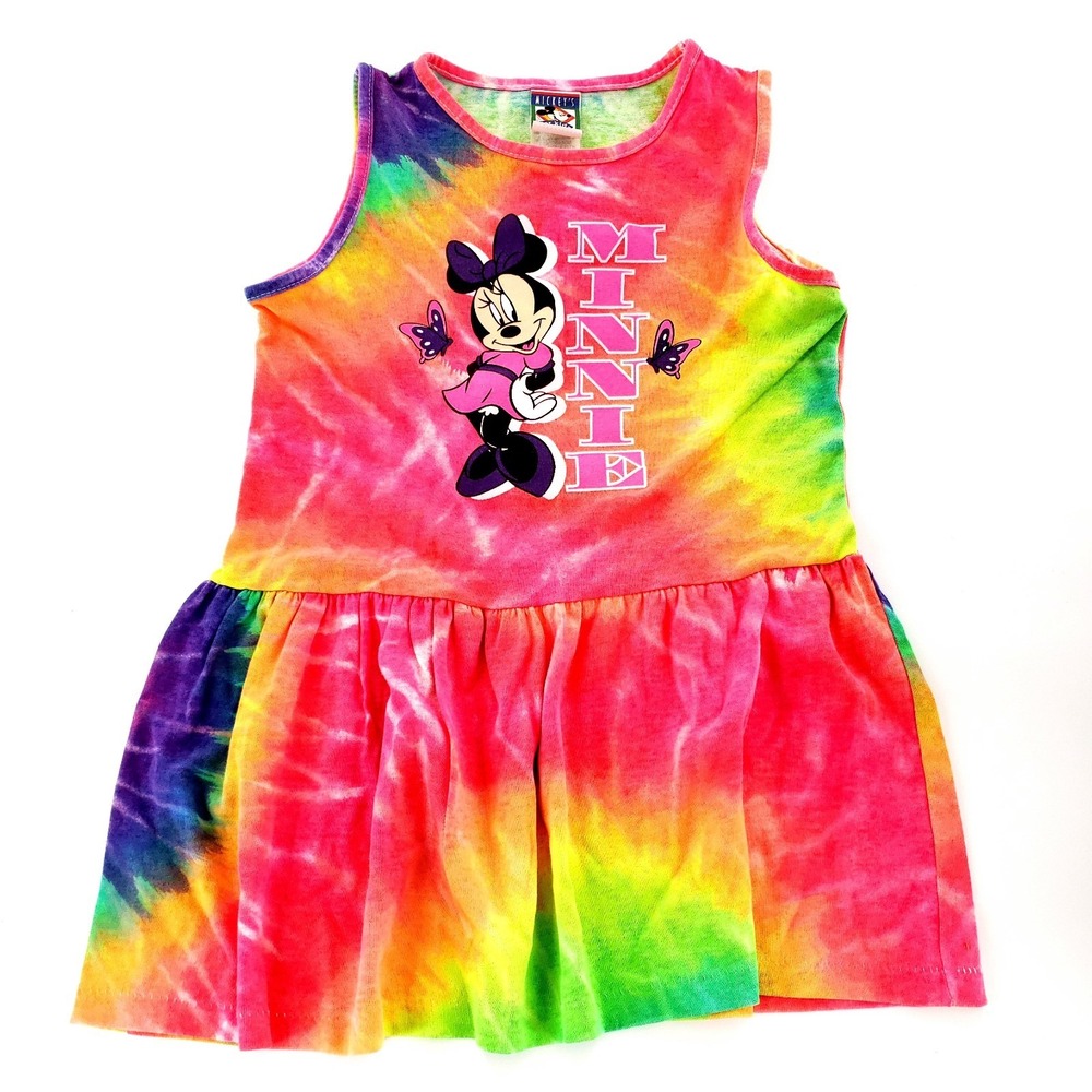 Vintage Minnie Mouse Tie Dye Dress Girls 5/6 Mickeys Stuff For Kids Sleeveless